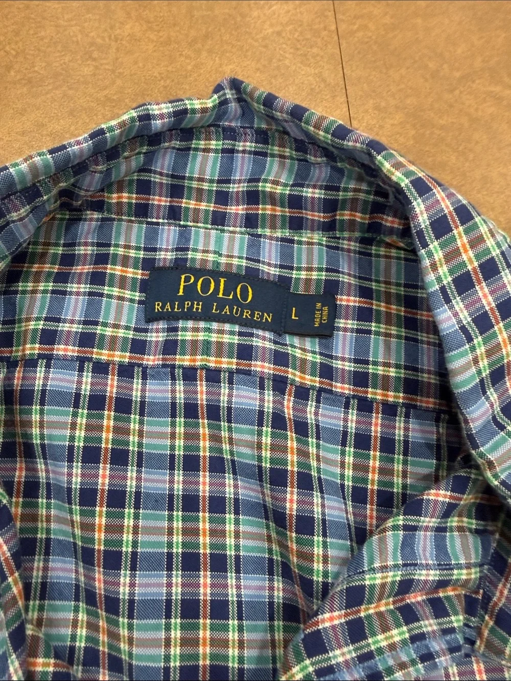 Polo by Ralph Lauren Blue/ Green/ Red Multi-Check Long-Sleeve Button-Down Size L